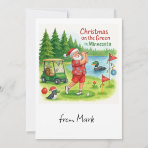 Golfer Santa Claus Golfing in Minnesota Lake view Holiday Card
