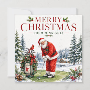 Golfer Santa Claus Golfing in Minnesota on Green Holiday Card