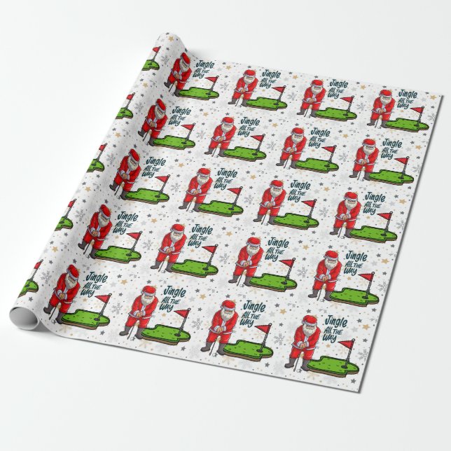 Golfer Santa Claus golfing on  Christmas Holiday   Wrapping Paper (Unrolled)