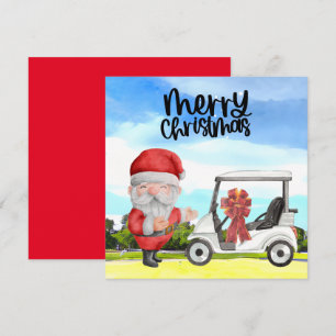 Golfer Santa Claus golfing on green on Christmas