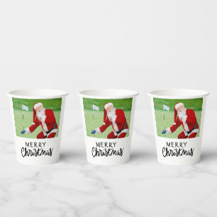 Golfer Santa Claus on Green for Christmas  Paper C Cups