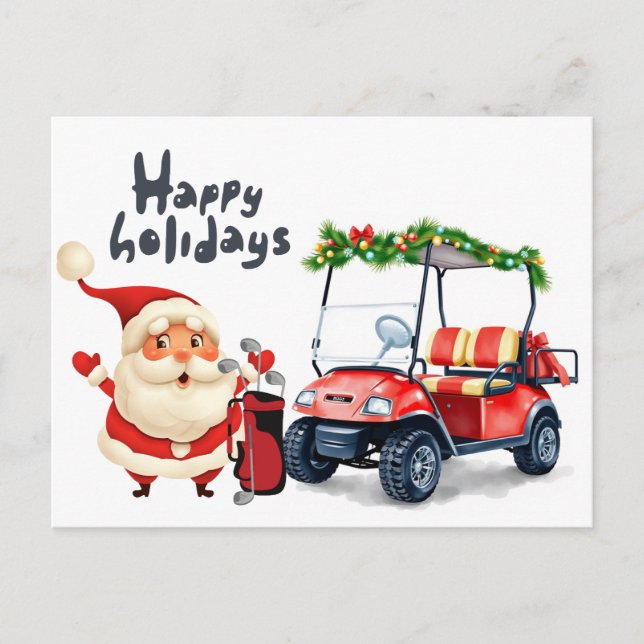 Golfer Santa Claus with golf cart for Christmas Holiday Postcard (Front)