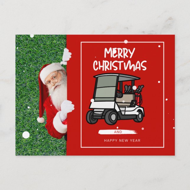 Golfer  Santa Claus with Golf Cart Merry Christmas Holiday Postcard (Front)