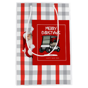 Golfer Santa Claus with Golf Cart Merry Christmas Medium Gift Bag