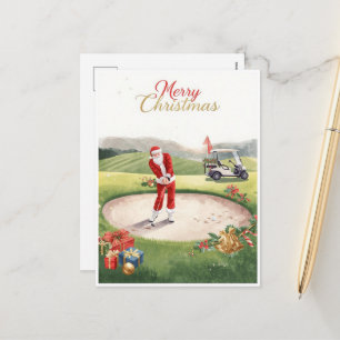 Golfer Santa in the Bunker Funny Golfing Christmas Holiday Postcard