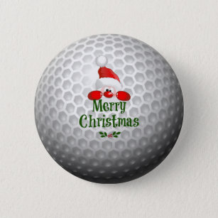 Golfer Santa, 'Merry Christmas' greetings 6 Cm Round Badge