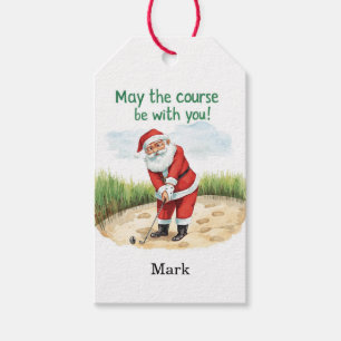 Golfer Santa on Green for Christmas Gift Tags