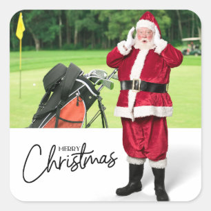 Golfer Santa on Green for Christmas Square Sticker