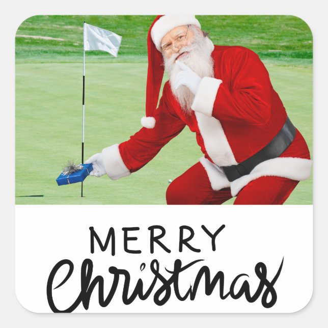 Golfer Santa on Green for Christmas  Square Sticker (Front)