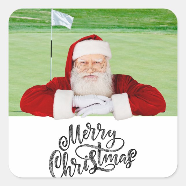 Golfer Santa on Green for Christmas  Square Sticker (Front)