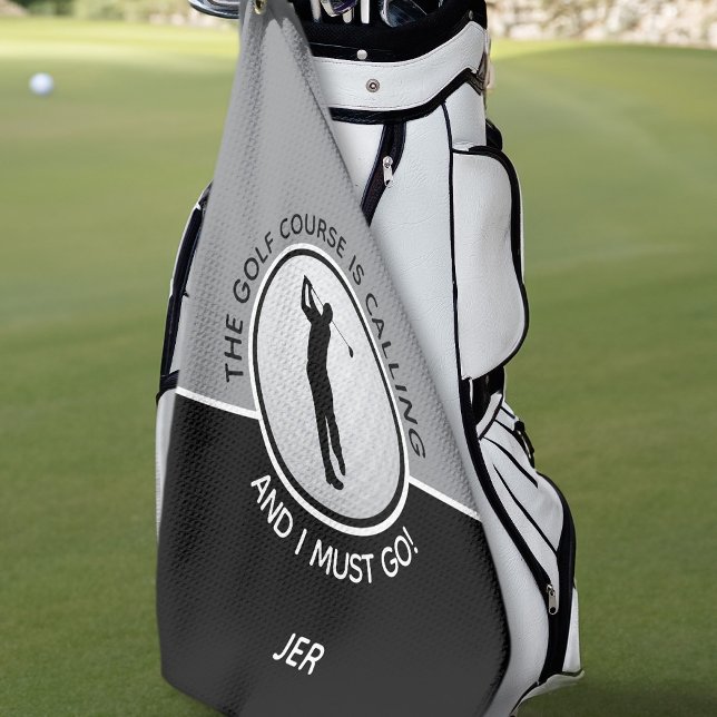 Golfer Silhouette Golf Course Quote Black Grey  Golf Towel (Creator Uploaded)