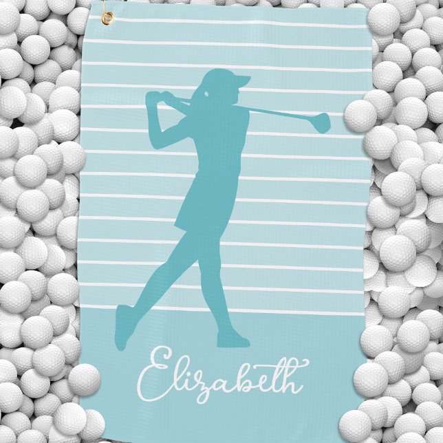 Golfer Silhouette Monogrammed Name Teal  Golf Towel (Golfer Silhouette Monogrammed Name Teal Golf Towel)