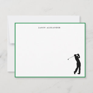 Golfer Silhouette Personalised Green Border Thank You Card