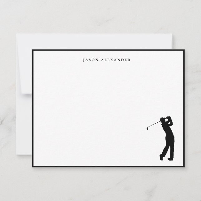 Golfer Silhouette Personalized Black Border Thank You Card (Front)