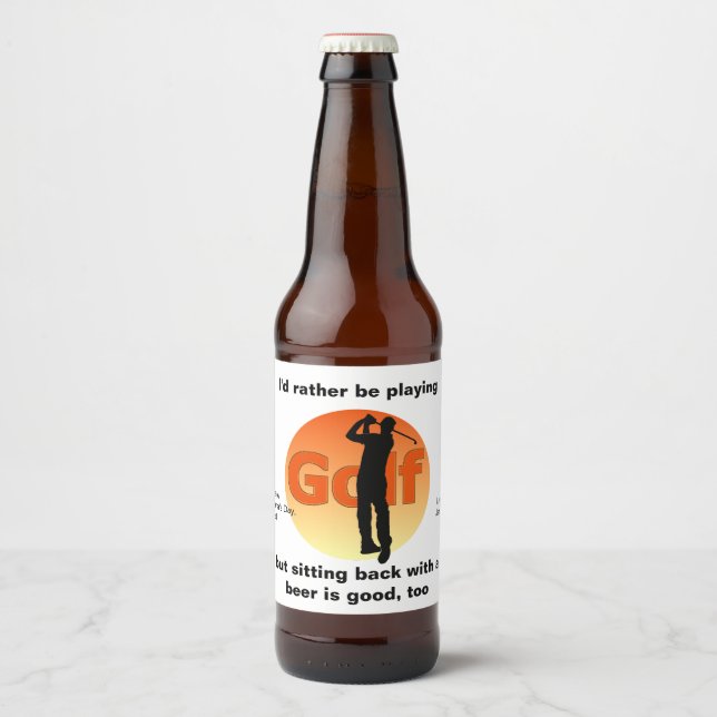 Golfer Silhouette Sunset Beer Bottle Label (Front)