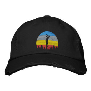 Golfer Silhouette Swing Retro Striped Backdrop Embroidered Hat