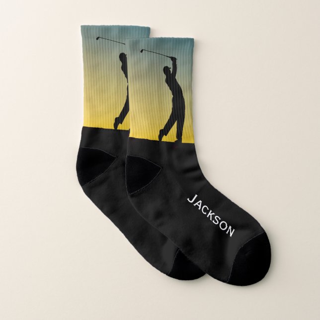 Golfer Silhouetted at Sunset Socks (Pair)
