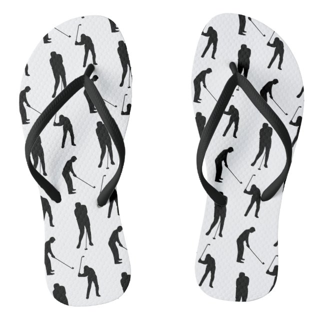 Golfer Silhouettes Black and White Pattern Thongs (Footbed)
