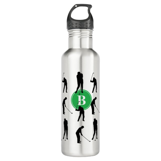 Golfer Silhouettes Pattern Monogram 710 Ml Water Bottle (Front)