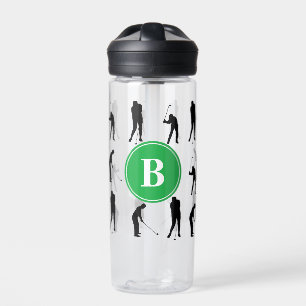 Golfer Silhouettes Pattern Monogram Water Bottle