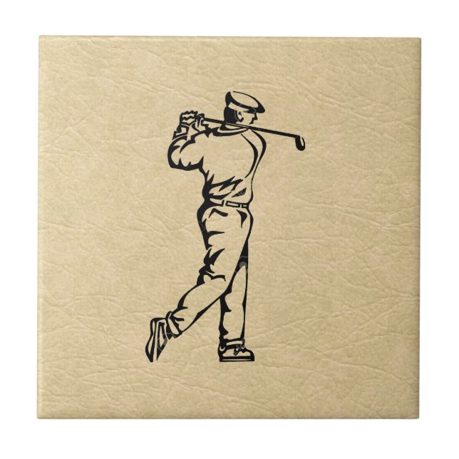 Golfer Sport Design Leather Look Ceramic Tile (Front)