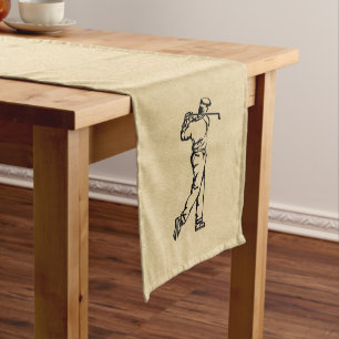 Golfer Sport Design Leather Look Long Table Runner