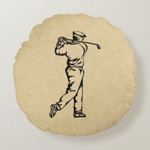 Golfer Sport Design Leather Look Round Cushion
