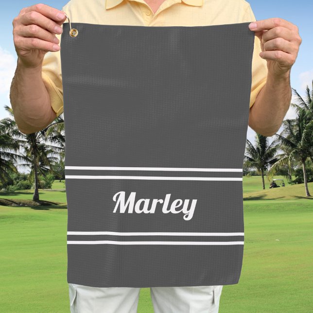 Golfer Sports Classic Custom Name Monogram Grey  Golf Towel (Creator Uploaded)