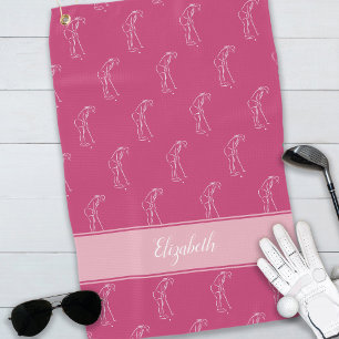 Golfer Sports Pro Pattern For Her Name Pink Golf Towel