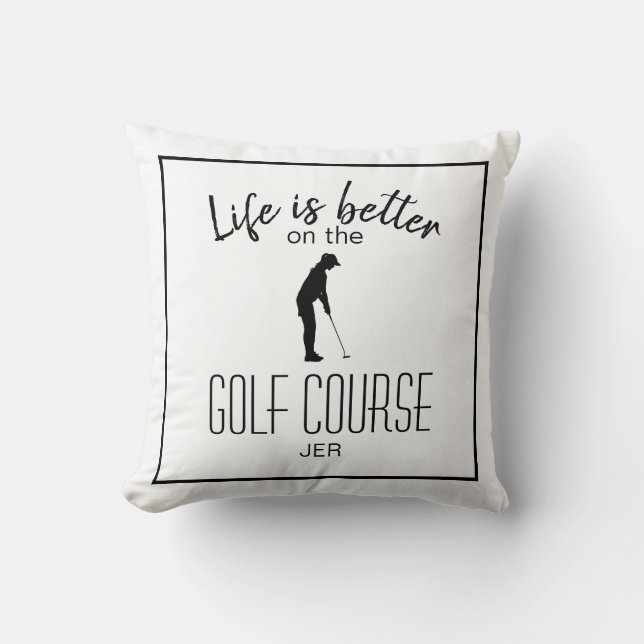 Golfer Sports Quote Monogrammed White & Black Cushion (Front)