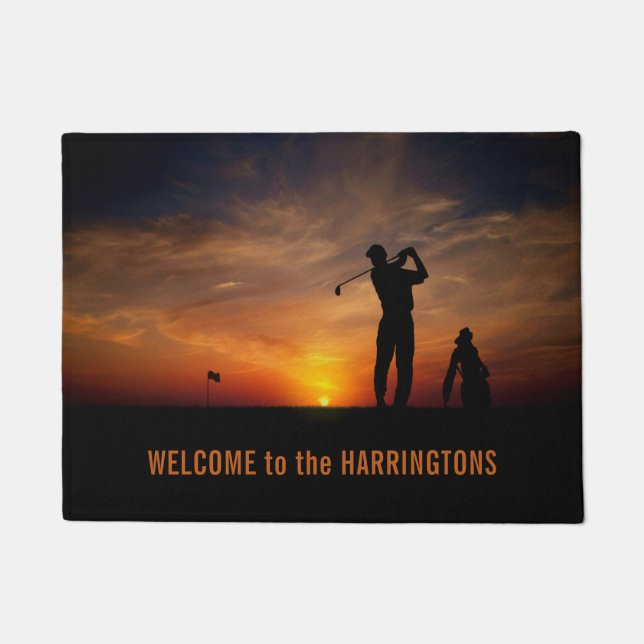 Golfer Sunset custom text door mat (Front)