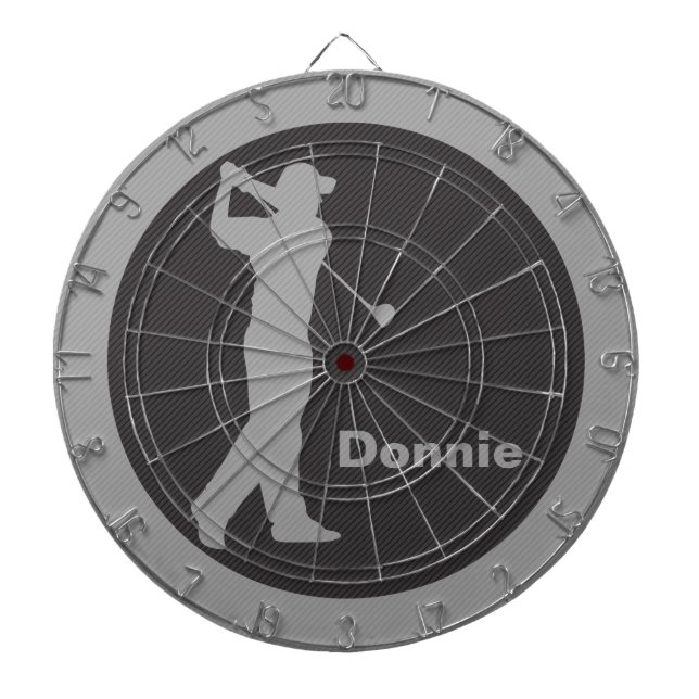 Golfer Swinging Club Black Grey Golf Personalised Dartboard (Front)