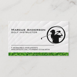 Golfer Swinging Logo   Grass Business Card