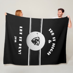 Golfer Tee It High Monogrammed Black Sports Custom Fleece Blanket