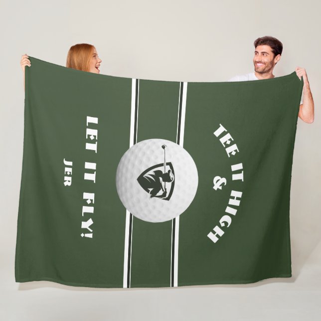 Golfer Tee It High Monogrammed Green Sports Custom Fleece Blanket (In Situ)