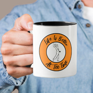 Golfer Tee Time Humour Funny Sport Pun Black Orang Mug