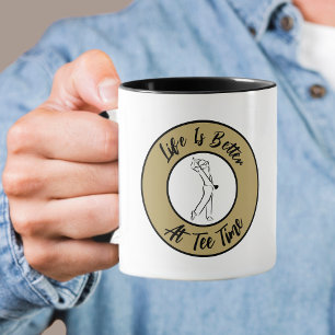 Golfer Tee Time Humour Funny Sports Pun Black Gold Mug