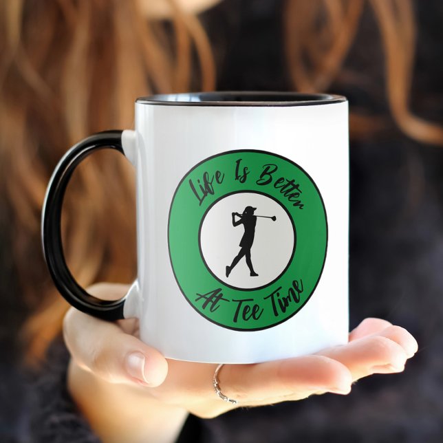Golfer Tee Time Sports Humour Funny Pun Black Gree Mug (Golfer Tee Time Sports Humor Funny Pun Black Green Mug)