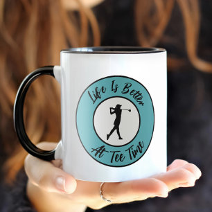 Golfer Tee Time Sports Humour Funny Pun Teal Black Mug