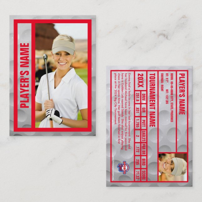 Golfer Trading Card | Tournament Souvenir | Red (Front/Back)
