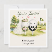 Golfer Wedding Invitation with golf ball on green