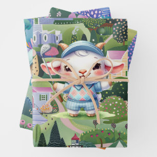 Golfer with  Abstract Golf Scenes for Kids Wrapping Paper Sheet