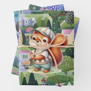 Golfer with  Abstract Golf Scenes for Kids Wrapping Paper Sheet