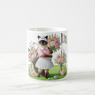 Golfer with flowers on putting green coffee mug