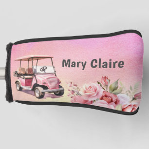 Golfer with golf cart the golf course watercolor head cover