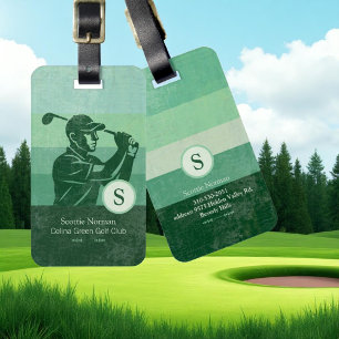 Golfer with Golf Club Elegant Green Luggage Tag