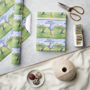 Golfer with Happy Retirement text on Golf Course Wrapping Paper