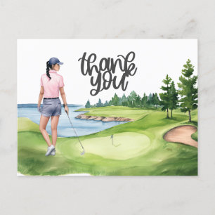 Golfer Woman in golf course watercolor  Postcard
