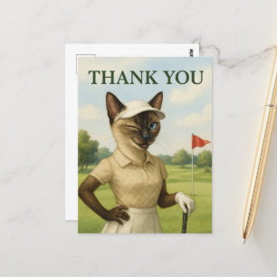 Golfer woman in the golf course Thank You  Postcard