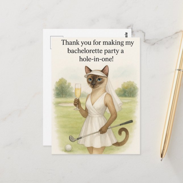 Golfer woman in the golf course Thank You  Postcard (Front/Back In Situ)